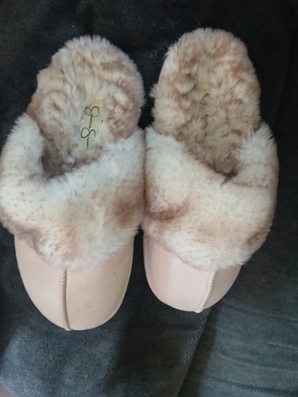 Jessica Simpson Women’s Slippers Size L 8-9 Pink Faux Fur Cross Band Cozy